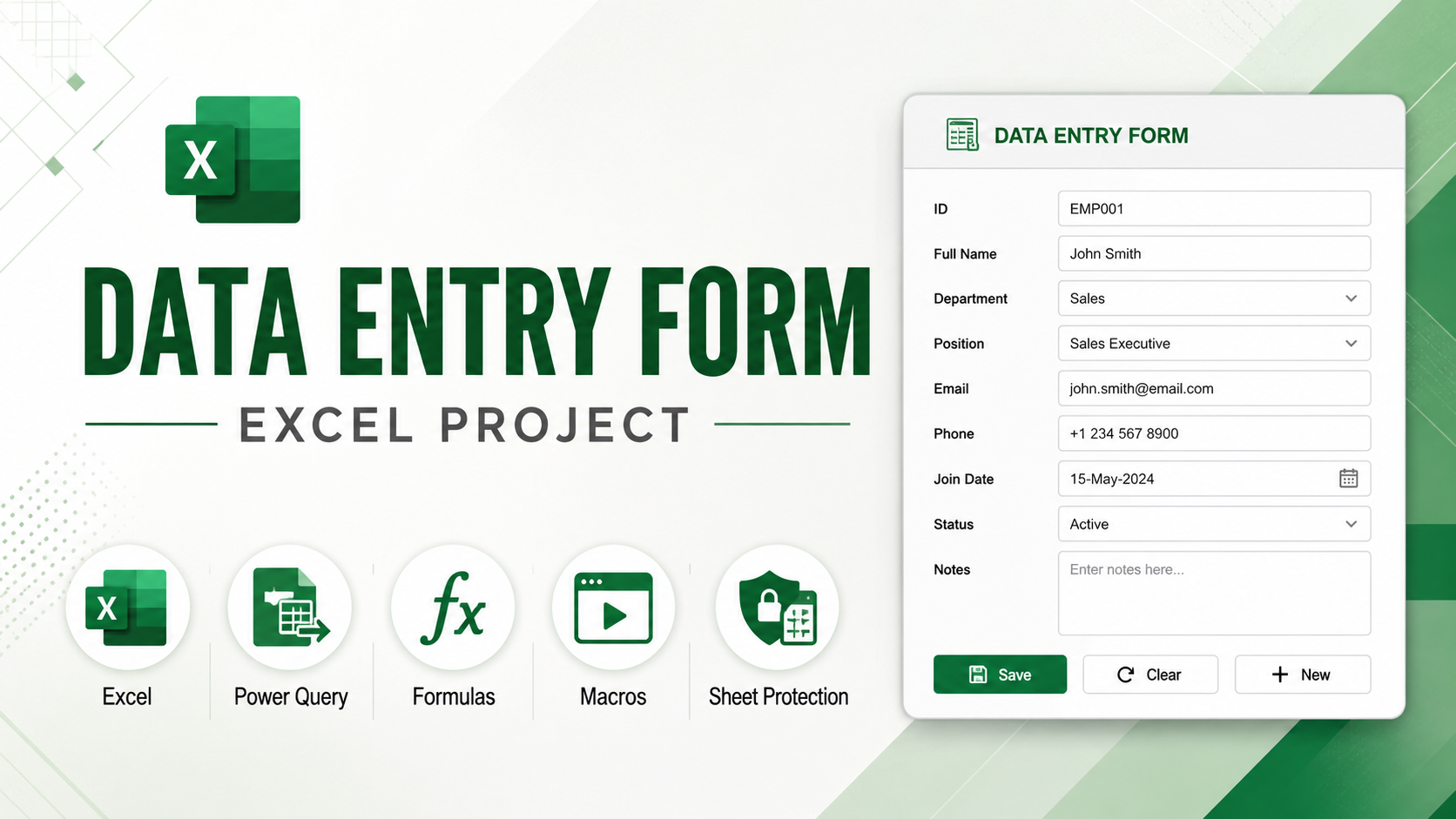 Data entry form Excel preview